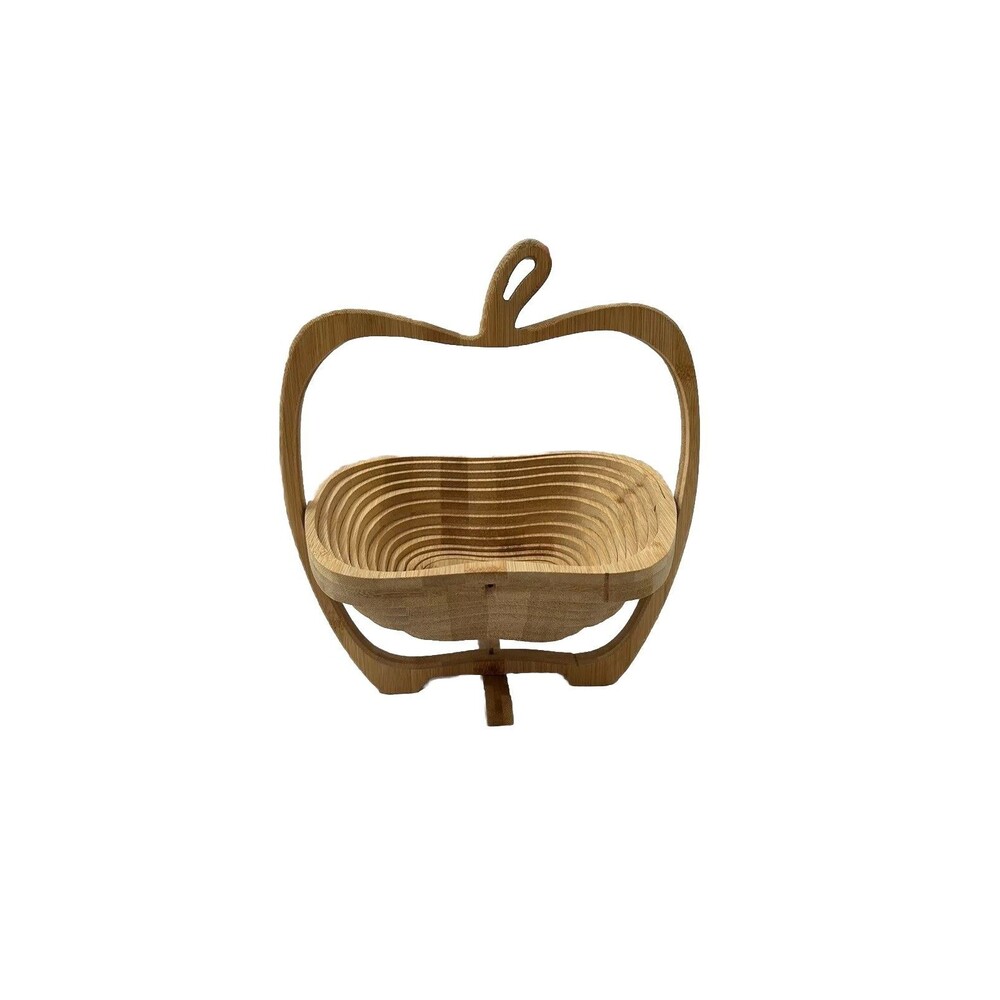 Collapsible Wooden Apple Fruit Basket/ Trivet Kitchen Decor Bar Collectibles